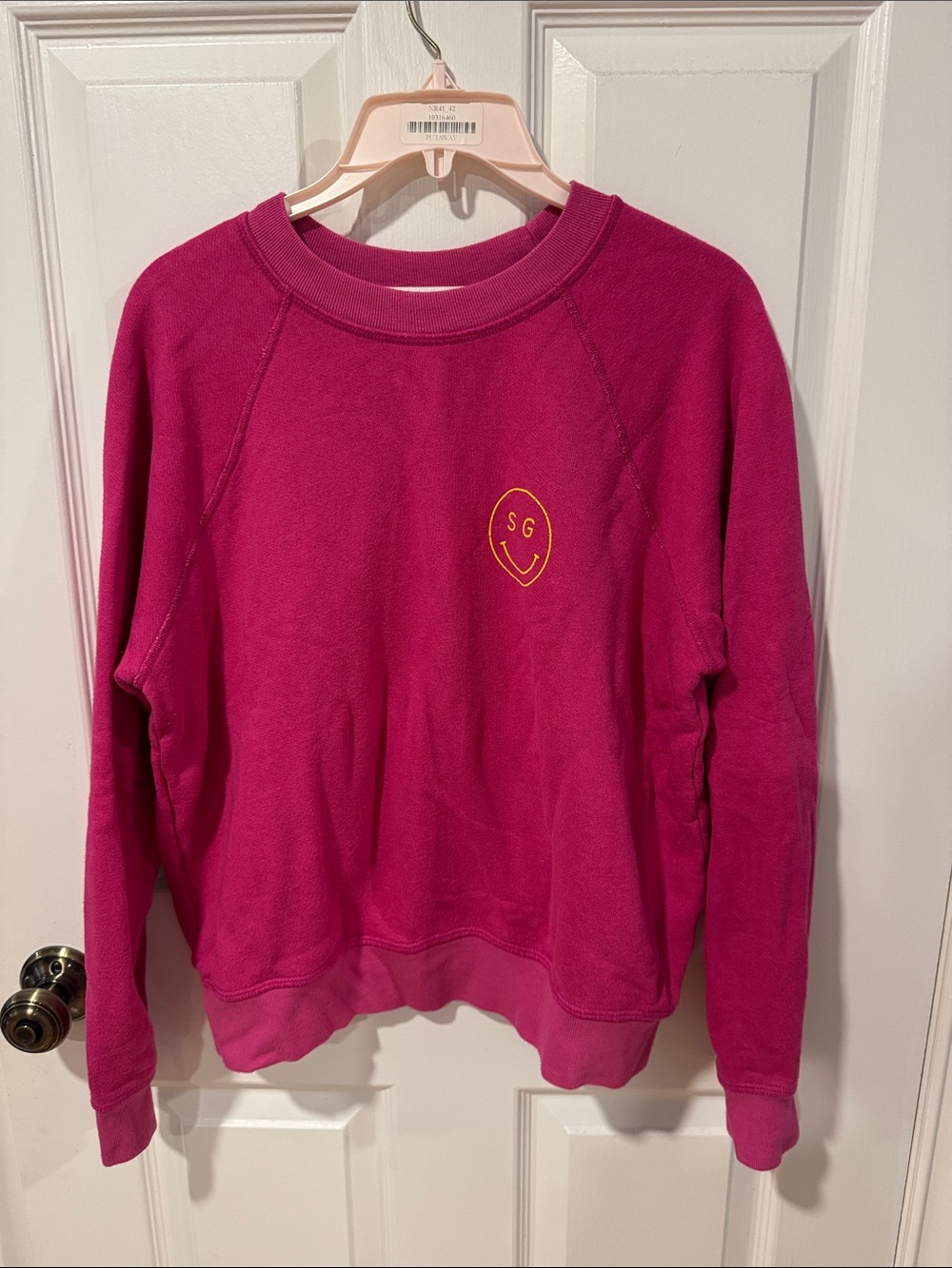 Spiritual Gangster Magenta Crewneck Sweatshirt with Yellow Logo